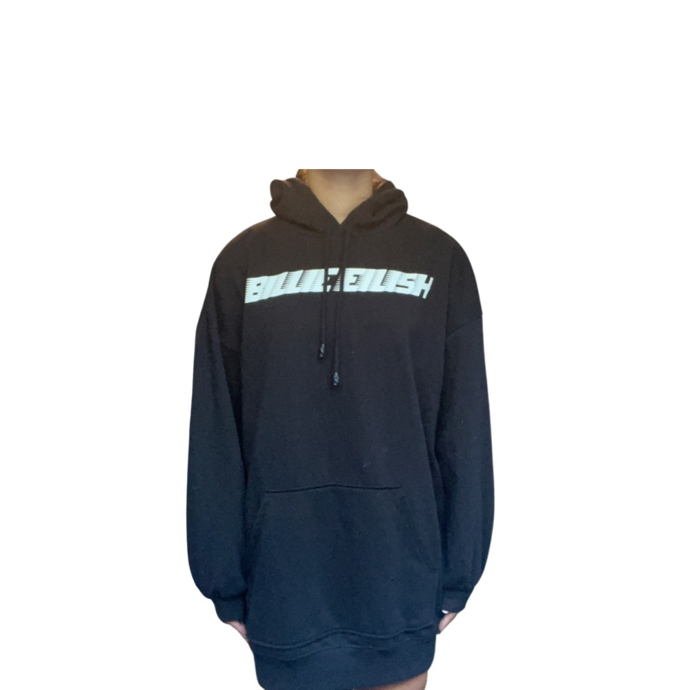 Black Billie Eilish Women’s Hoodie Name On Front And Picture On Back Size Large